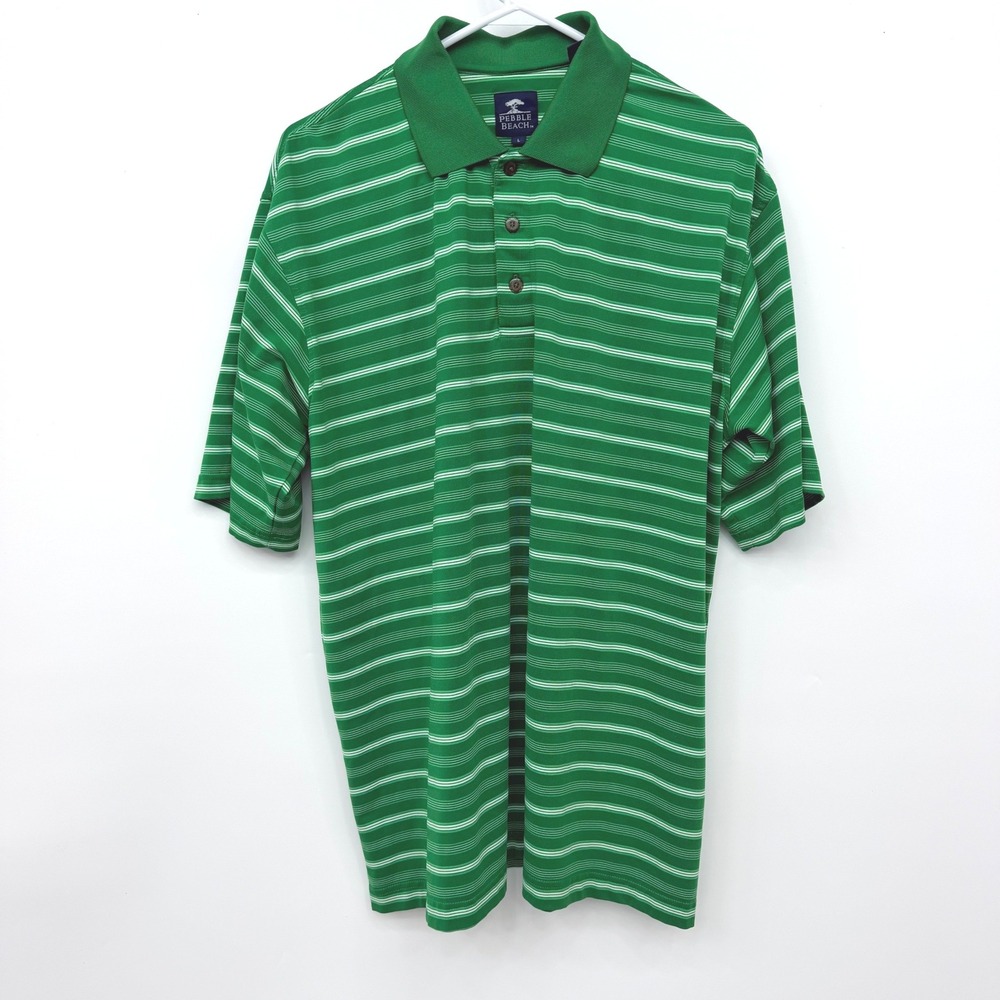 Pebble Beach Performance‎ Golf Polo Striped Athletic Mens Large Green